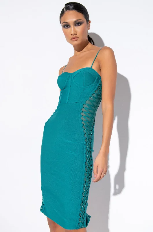 Street Style DATE NIGHT BANDAGE MIDI DRESS TURQUOISE
