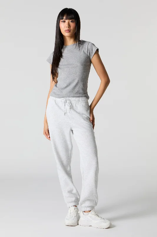 Mid-length Style High Rise Solid Fleece Jogger
