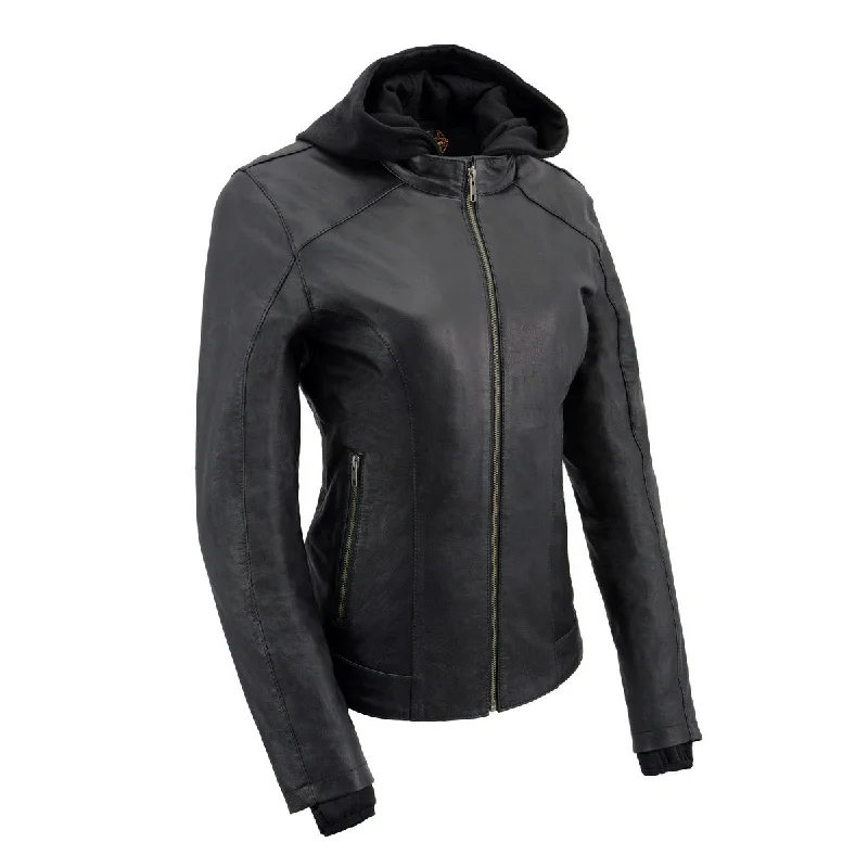High-waisted pants style Milwaukee Leather MLL2545 Women's Lightweight Black Leather Jacket with Removable Hoodie