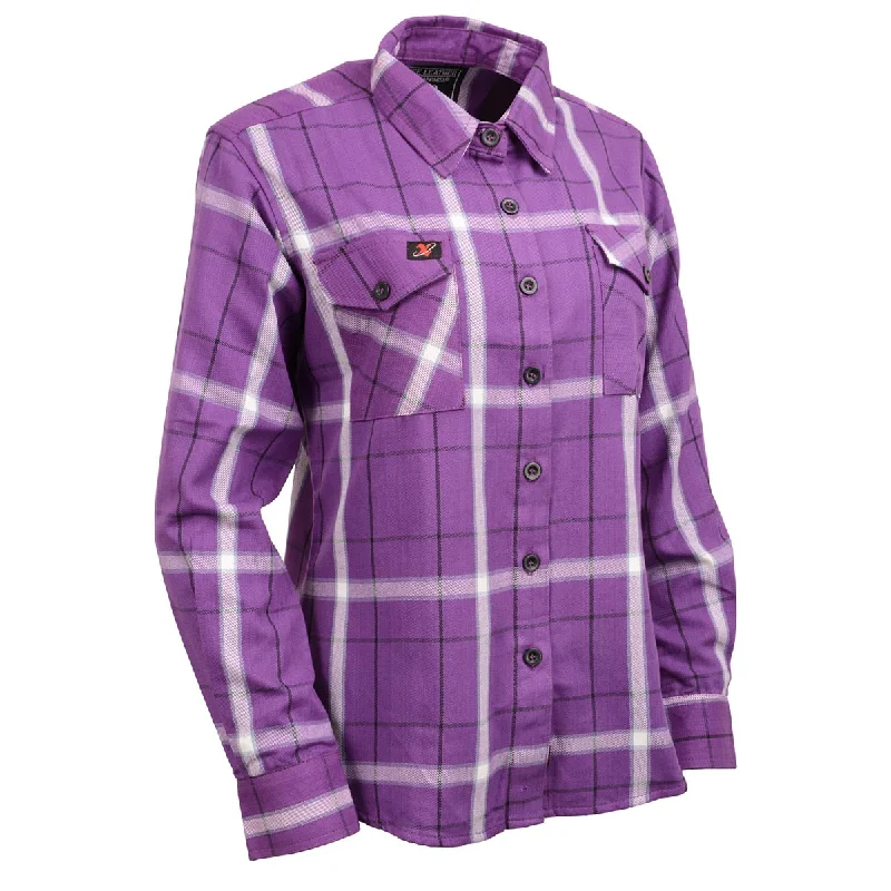 Printed pattern Milwaukee Leather MNG21605 Women's Casual Purple and White Long Sleeve Cotton Casual Flannel Shirt Printed pattern Milwaukee Leather MNG21605 Women's Casual Purple and White Long Sleeve Cotton Casual Flannel Shirt