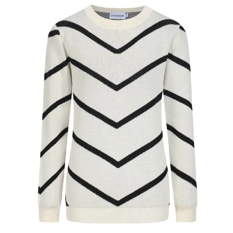 Hooded design Women's beige line vintage knit top