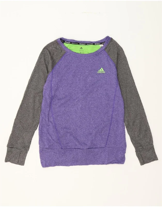 Trendy and versatile ADIDAS Womens Top Long Sleeve UK 12/14 Medium Purple Colourblock Polyester
