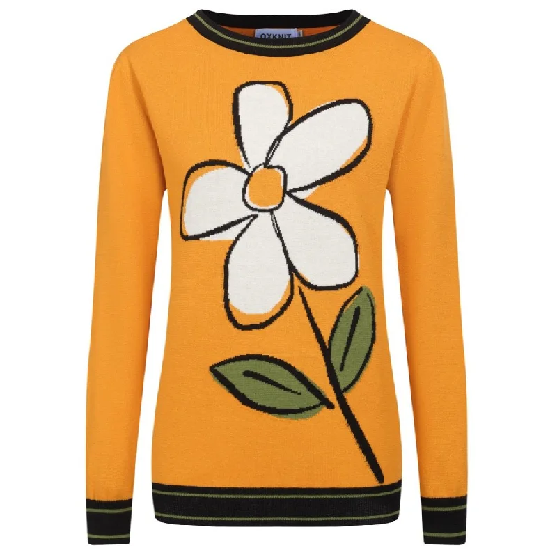 High-quality fabrics Women's yellow vintage floral knit sweater