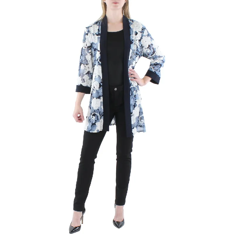 Skirt style R&M Richards Womens Printed Cardigan Duster Blazer