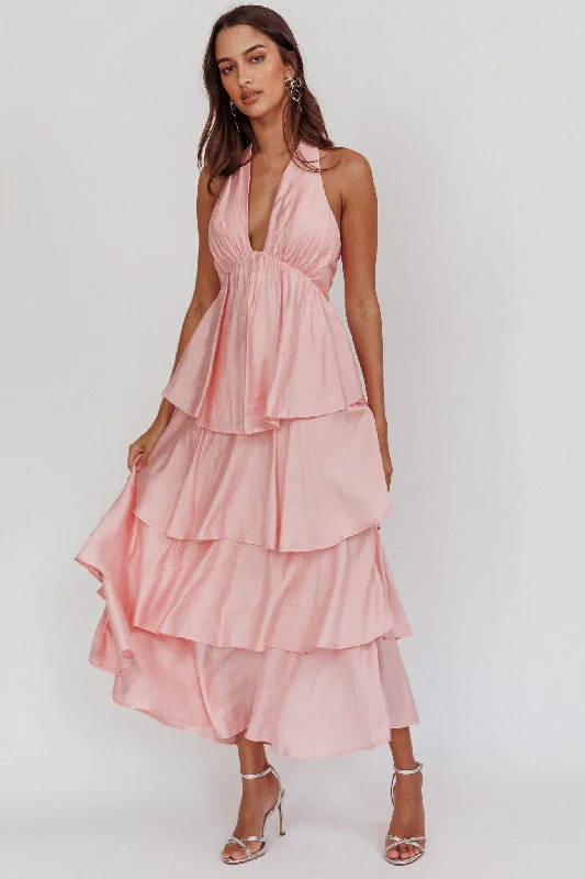 High waist design Catalina Tiered Ruffle Maxi Dress Dusty Rose