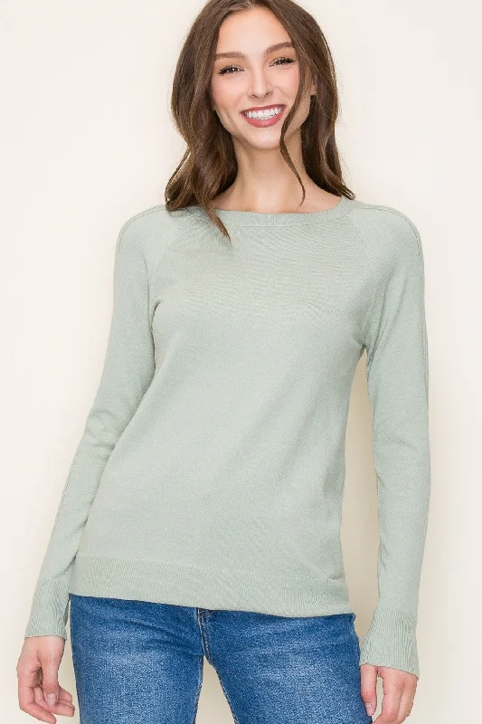 Hip-hop Style Mint Knit Long Sleeve Top