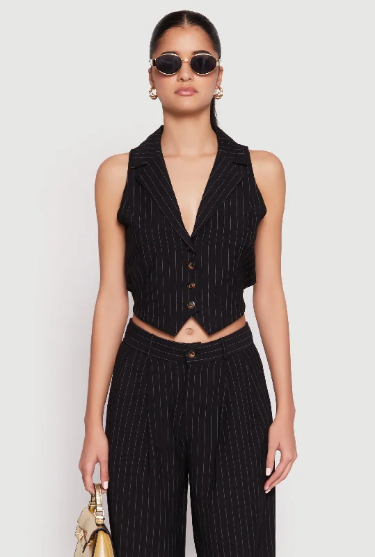 Sports High Waist Style Pinstripe Tie Back Blazer Vest
