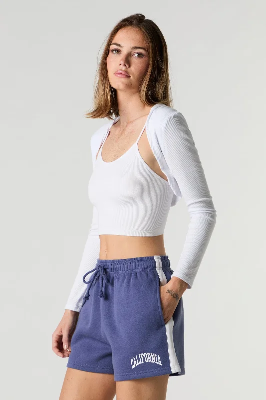 Printed pattern Graphic Side Striped Fleece Short