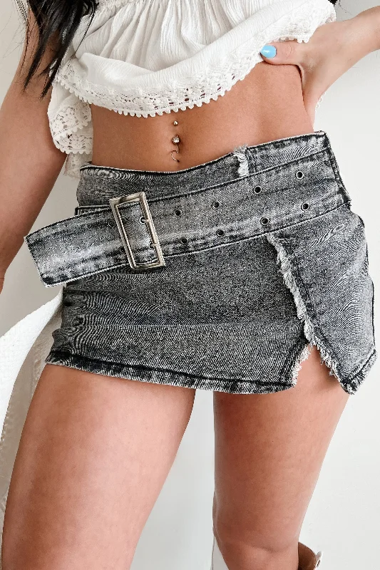 Boutique display Some Enchanted Evening Denim Mini Skirt (Acid Black)