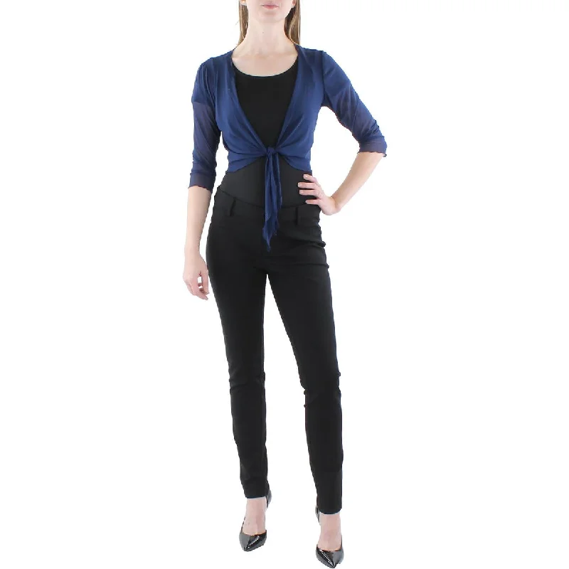 Round neck design Connected Apparel Womens Petites Crop Mesh Bolero
