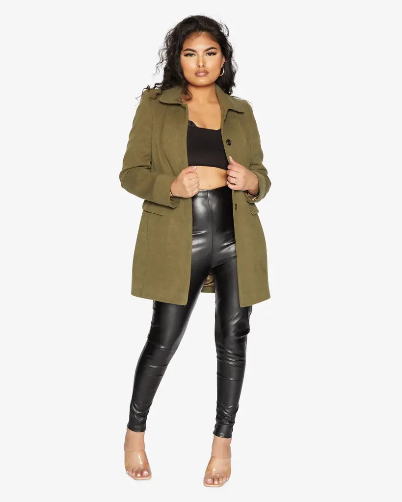 Sports Comfort Style De La Creme Womens Wool Blend Hip Length Covert Coat