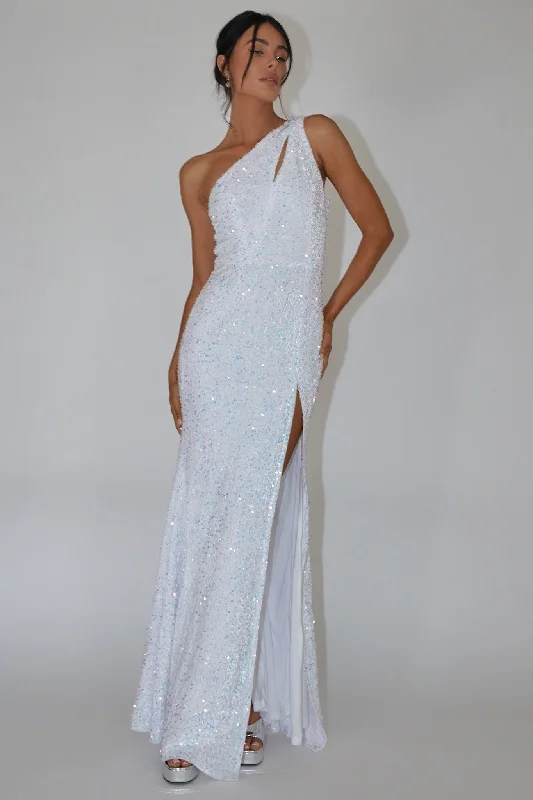 Mid-length Style Ambrely One-Shoulder Sequin Maxi Dress White