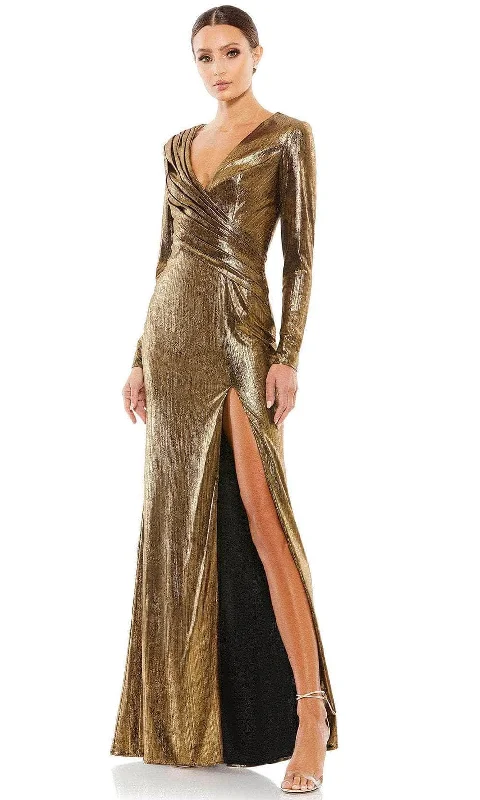 Moisture wicking Ieena Duggal 26684 - Deep V-Neck Metallic Evening Gown