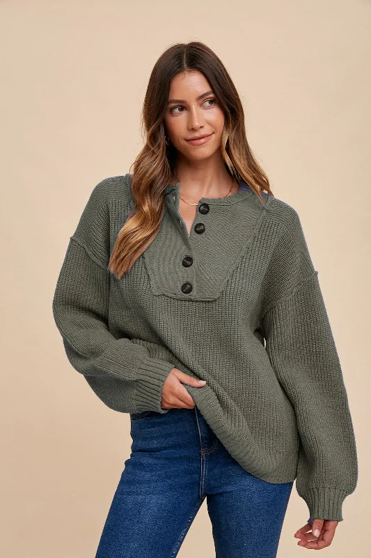 Windbreaker fashion Olive Front Button Knit Sweater