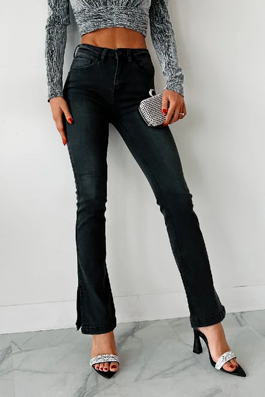Street Casual Style Gates High Rise Bootcut Jeans (Black)