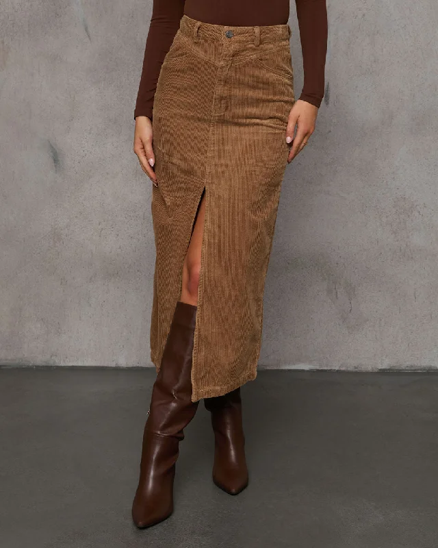 Street Letter Style Maddie Slit Corduroy Midi Skirt