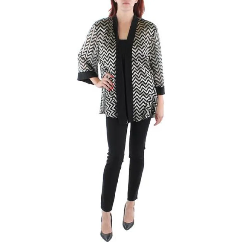 Sports Express R&M Richards Womens Petites Mesh Metallic Duster Blazer