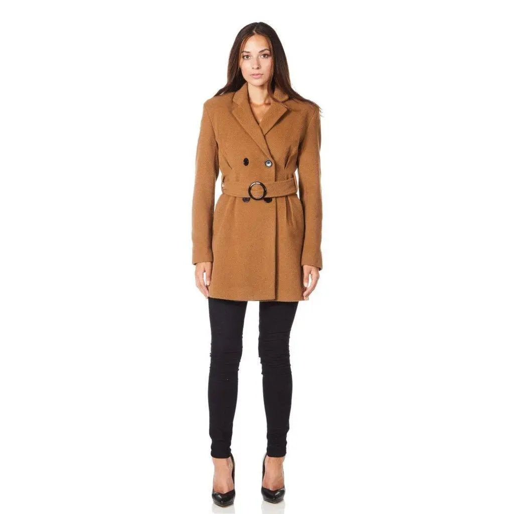 Fashionable and versatile De La Creme - Womens Camel Textured Short Belted Coat
