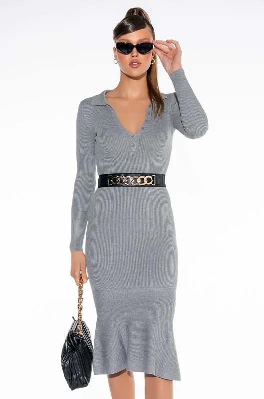 Sports Functional Style GOOD LOVE LONG SLEEVE MERMAID MIDI DRESS