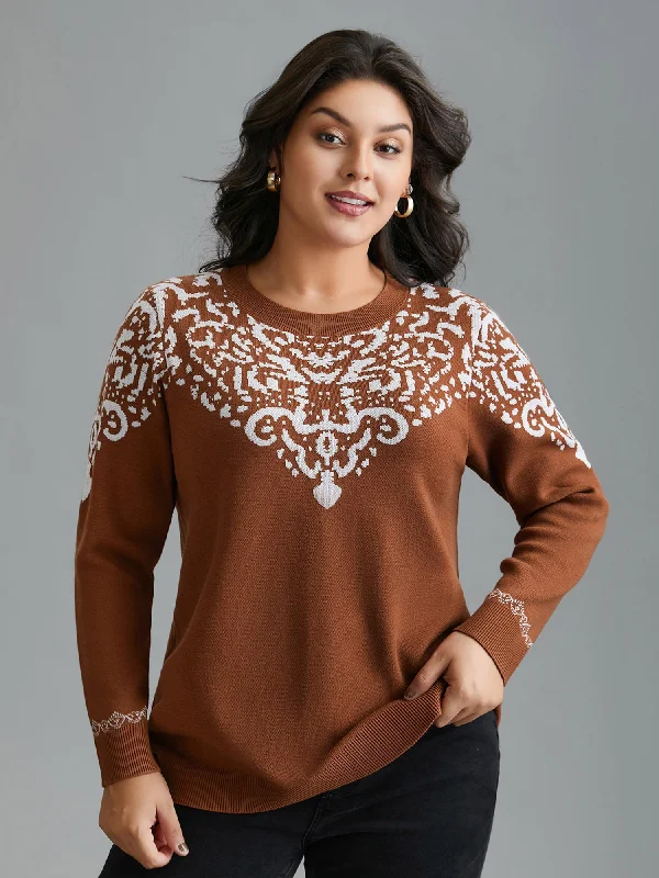 Sports Jacket Bandana Jacquard Pattern Round Neck Pullover