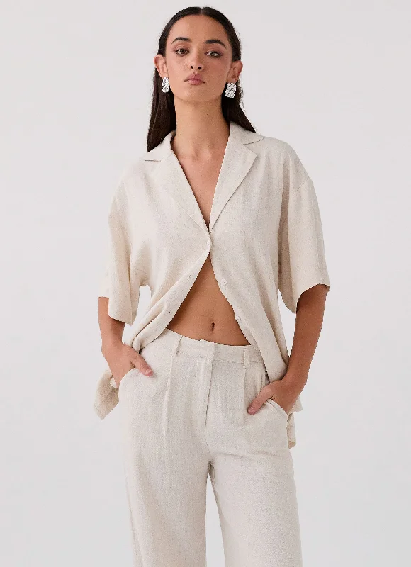Boutique style Roll With Me Linen Oversized Shirt - Oatmeal