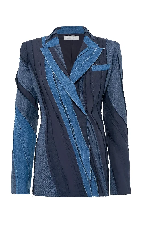 Sports Fitness Wear Edwin Patchwork Blazer in Medium Blue Recycled Cotton Linen Denim