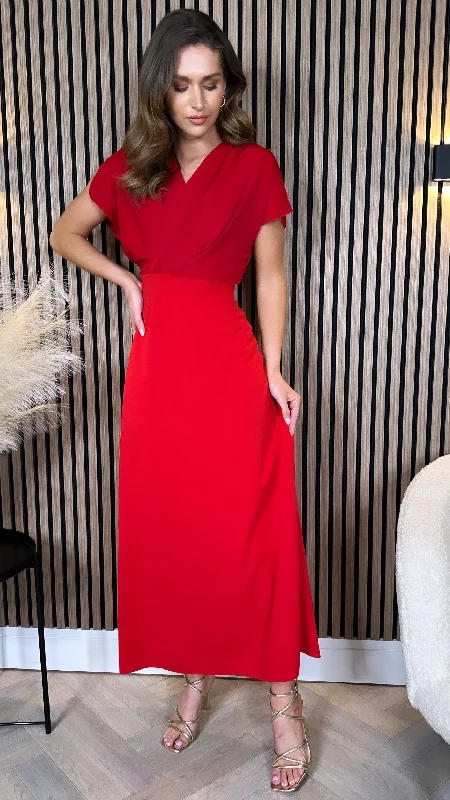 Printed pattern Ally Red Wrap Detail Top Midi Dress