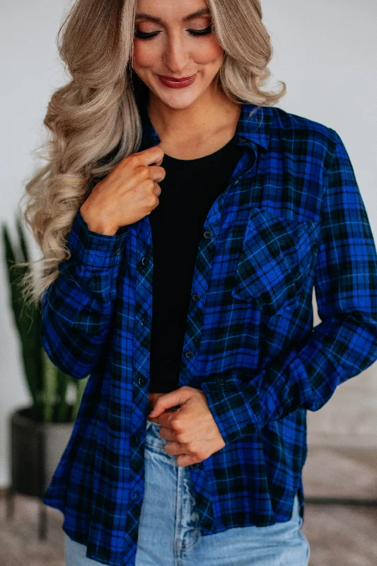 Nightclub Style Gatlyn Flannel Top - Cobalt Mix