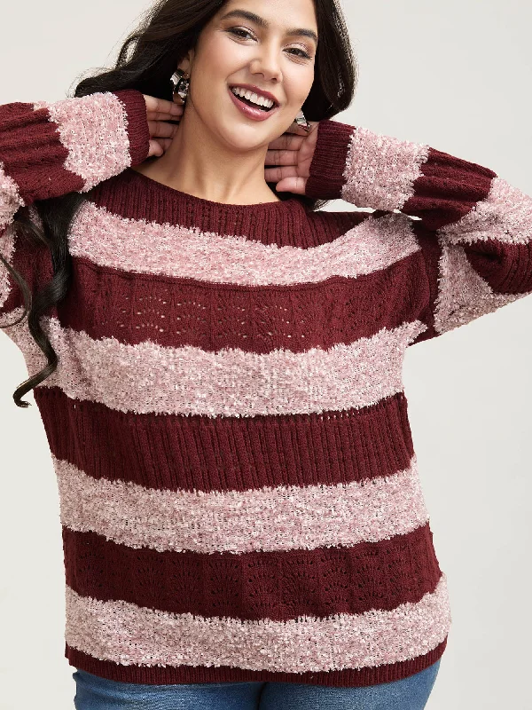 High-quality fabrics Striped Color-Block Textured Pullover