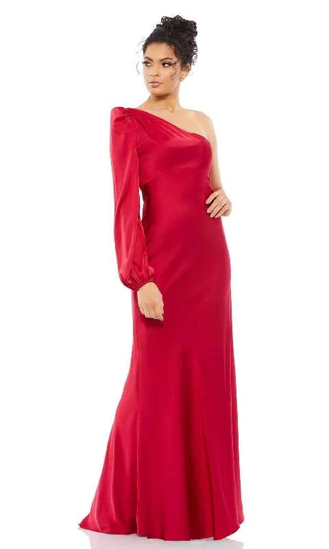 Low-key Luxury Ieena Duggal - 55401I Blouson Sleeve One Shoulder Satin Gown