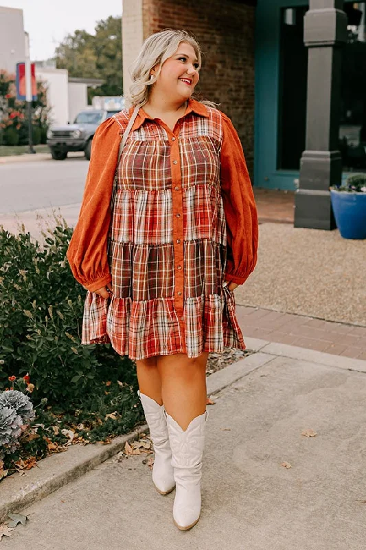 Fashion Style Fall Vibes Plaid Mini Dress Curves