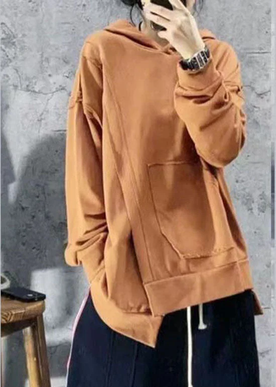 Sports suit style Elegant Yellow asymmetrical design Hooded Sweatshirts Spring