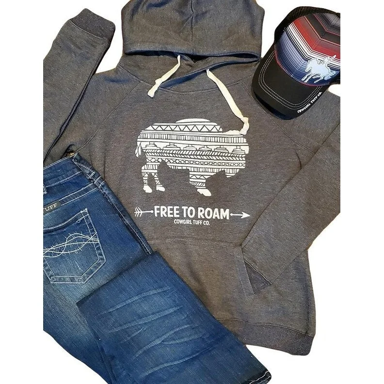 Cool Style Cowgirl Tuff Western Sweatshirt Womens Free To Roam Charcoal SIG2032