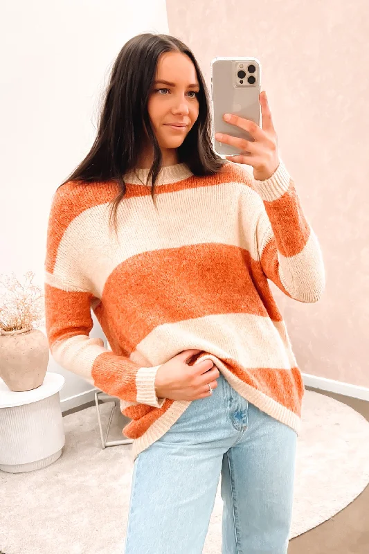 Street Sports Style Isaac Knit Jumper Orange Beige