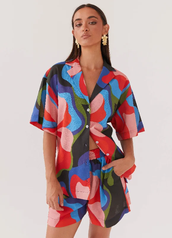 Sports Jumpsuit Sweet Relief Oversized Linen Shirt - Floral Fantasy