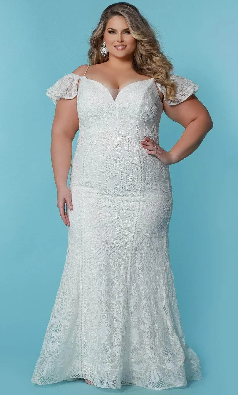 Warm Winter Series Sydney's Closet Bridal SC5297 - Lace Drape Sleeve V-Neck Wedding Dress Warm Winter Series Sydney's Closet Bridal SC5297 - Lace Drape Sleeve V-Neck Wedding Dress