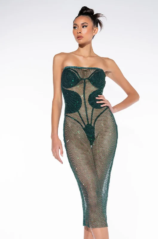 Sports And Leisure ALL DAY BABY RHINESTONE MESH TUBE DRESS DARK GREEN