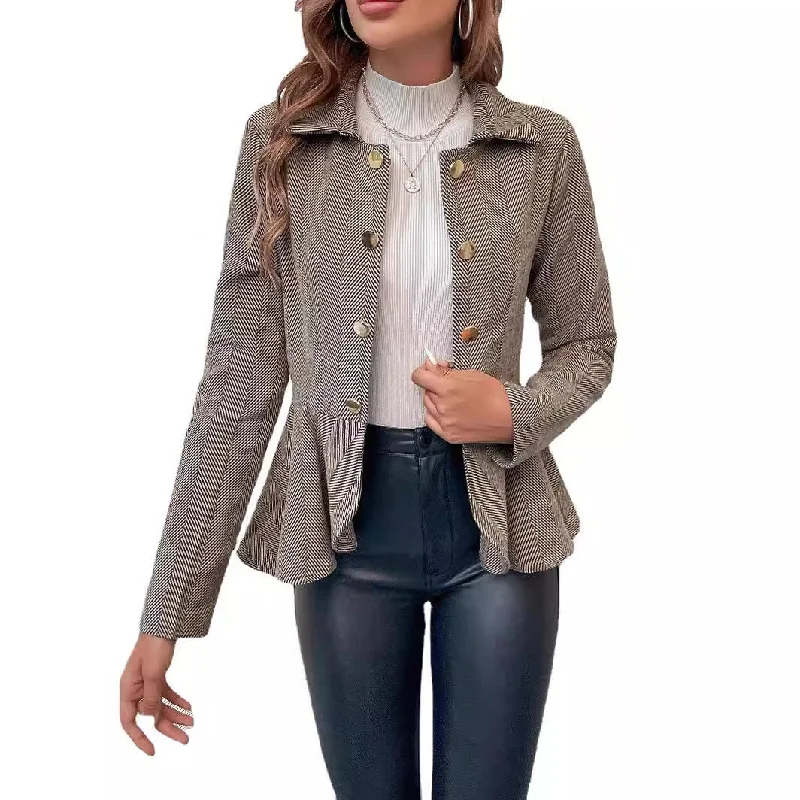 Fashionable sports Fashion Ruffled Double Breasted Office Lady Blazers