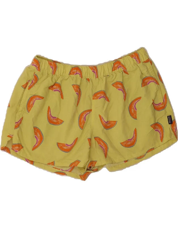 Street Vertical And Horizontal Design PATAGONIA Womens Abstract Pattern Sport Shorts UK 14  Large  Yellow Nylon