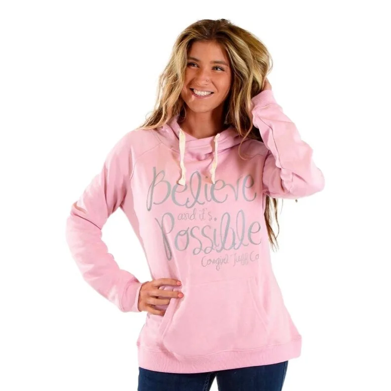 Sports Jacket Cowgirl Tuff Western Sweatshirt Womens Believe Print Pink SIG2252