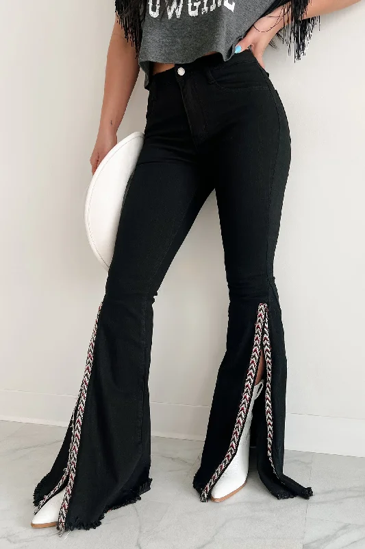 Elegant And Elegant Quenlin Side Split Saints & Hearts Flare Jeans (Black)