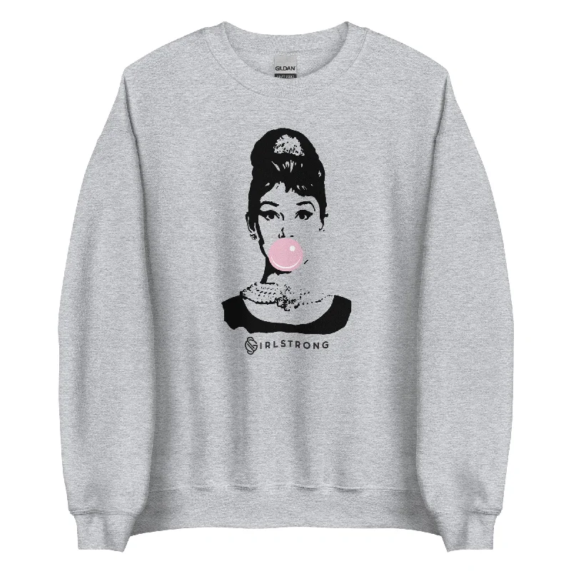 Warm and substantial THE ESSENTIAL UNISEX SWEATSHIRT SPORTS GREY AUDREY HEPBURN