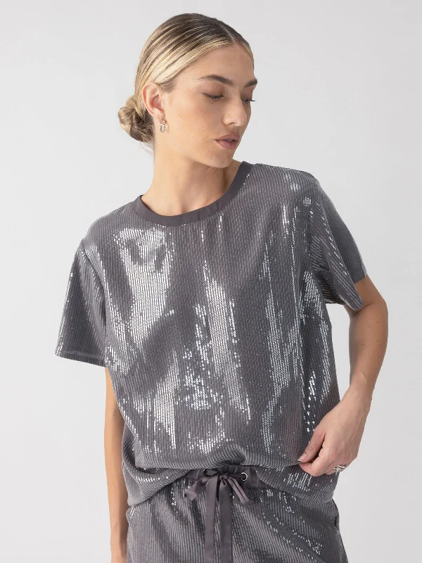 High-end atmosphere Perfect Sequin Tee Gunmetal