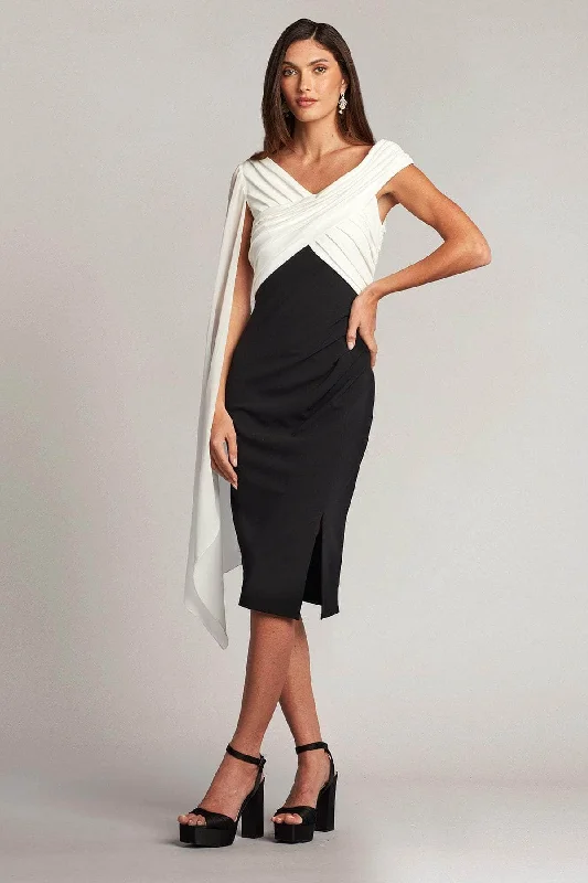 Cool Style Tadashi Shoji BOS22026MX - Pleated Crisscross Bodice Knee-Length Dress