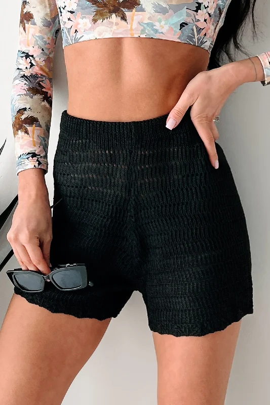 Retro Design Sunny Disposition Crochet Knit Shorts (Black)