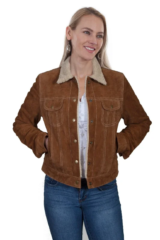 Black And White Style Scully Womens Cinnamon Suede Faux Fur Jean Jacket XL