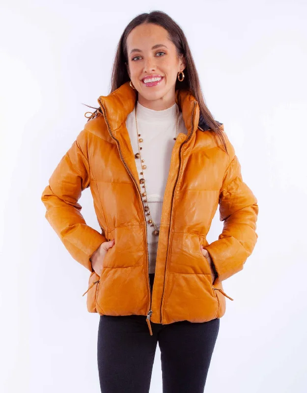 Sports Jacket Scully Womens Puffy Zip Front Honey Leather Leather Jacket XL