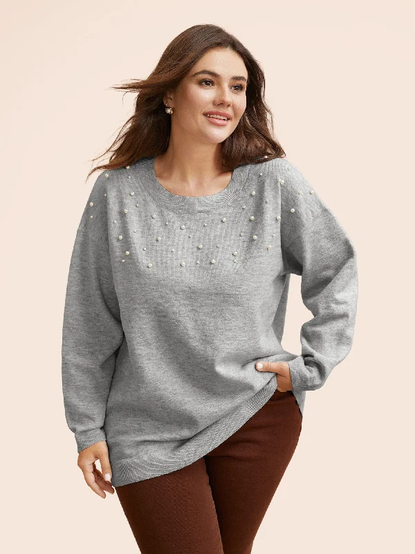 Classic Series Round Neck Pearl Beaded Pullover