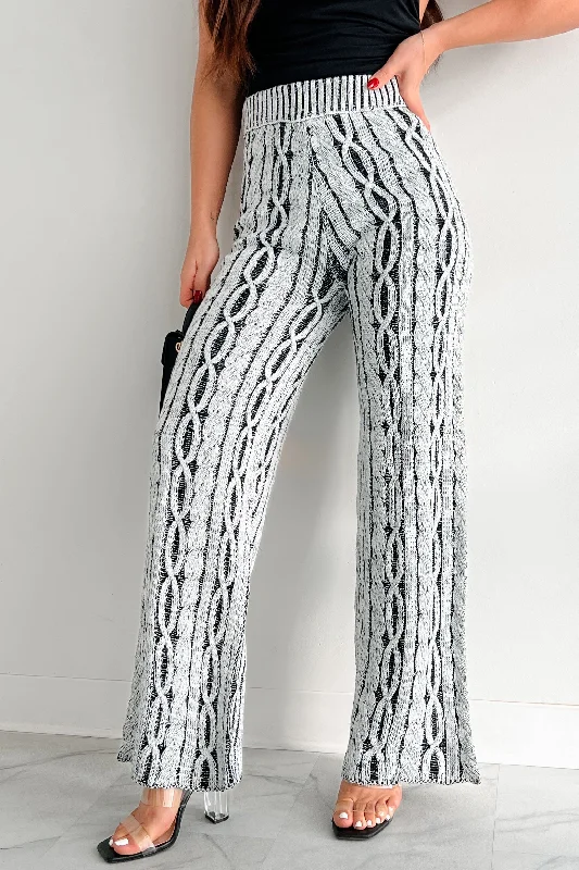 Street Style Welcoming Winter Two-Tone Cable Knit Pants (Grey/Black)