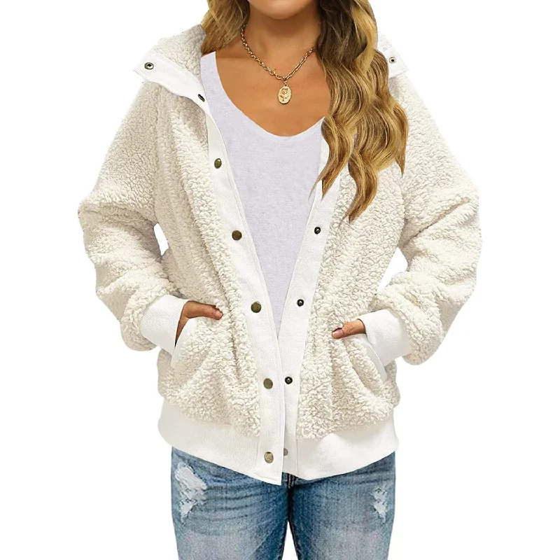 Fashion Style Womens Winter Sherpa Fleece Button Jacket Coat